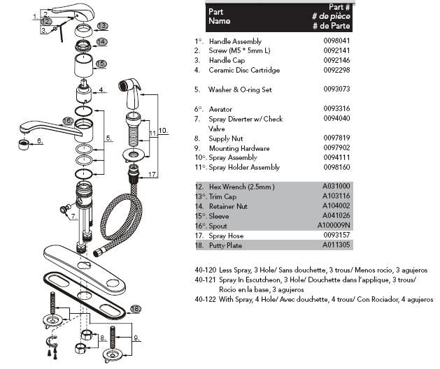 Gerber 40121 Kitchen Faucet Parts