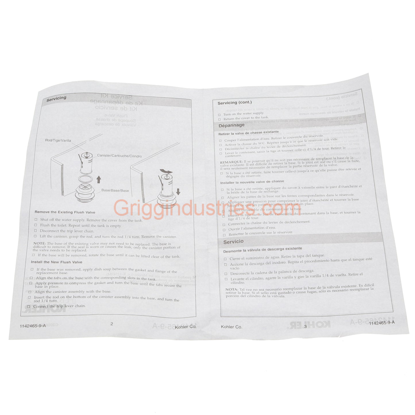 Kohler Genuine 1216612 Flush Valve