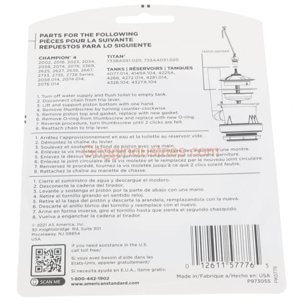 American Standard Flush Valve Seal 7301111-0070A