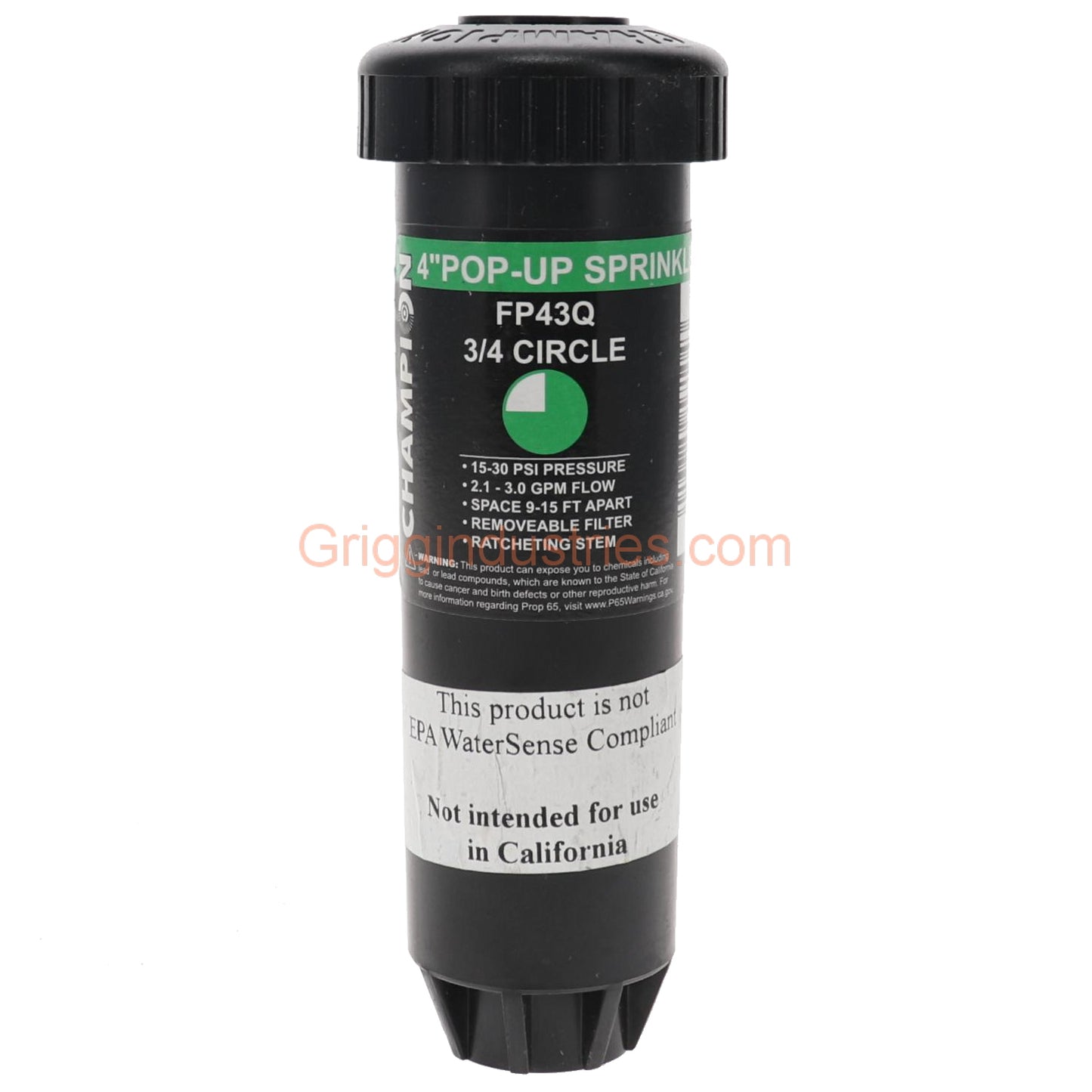 Champion Irrigation FP43Q 4" Plastic Pop-Up Sprinkler Assembly With 3 Quarter Circle Spray Nozzle
