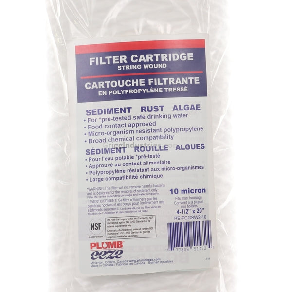 Plumbeeze PE-FCGSW2-10 String Wound Polypropylene Filter Cartridge - griggindustries